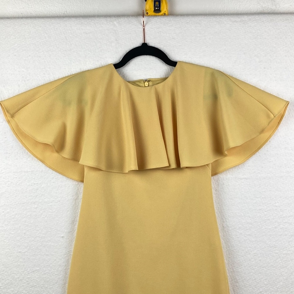 Vince Camuto Womens Yellow Pleated Cape Collar Fitted Dress Size 2 - Picture 3 of 13